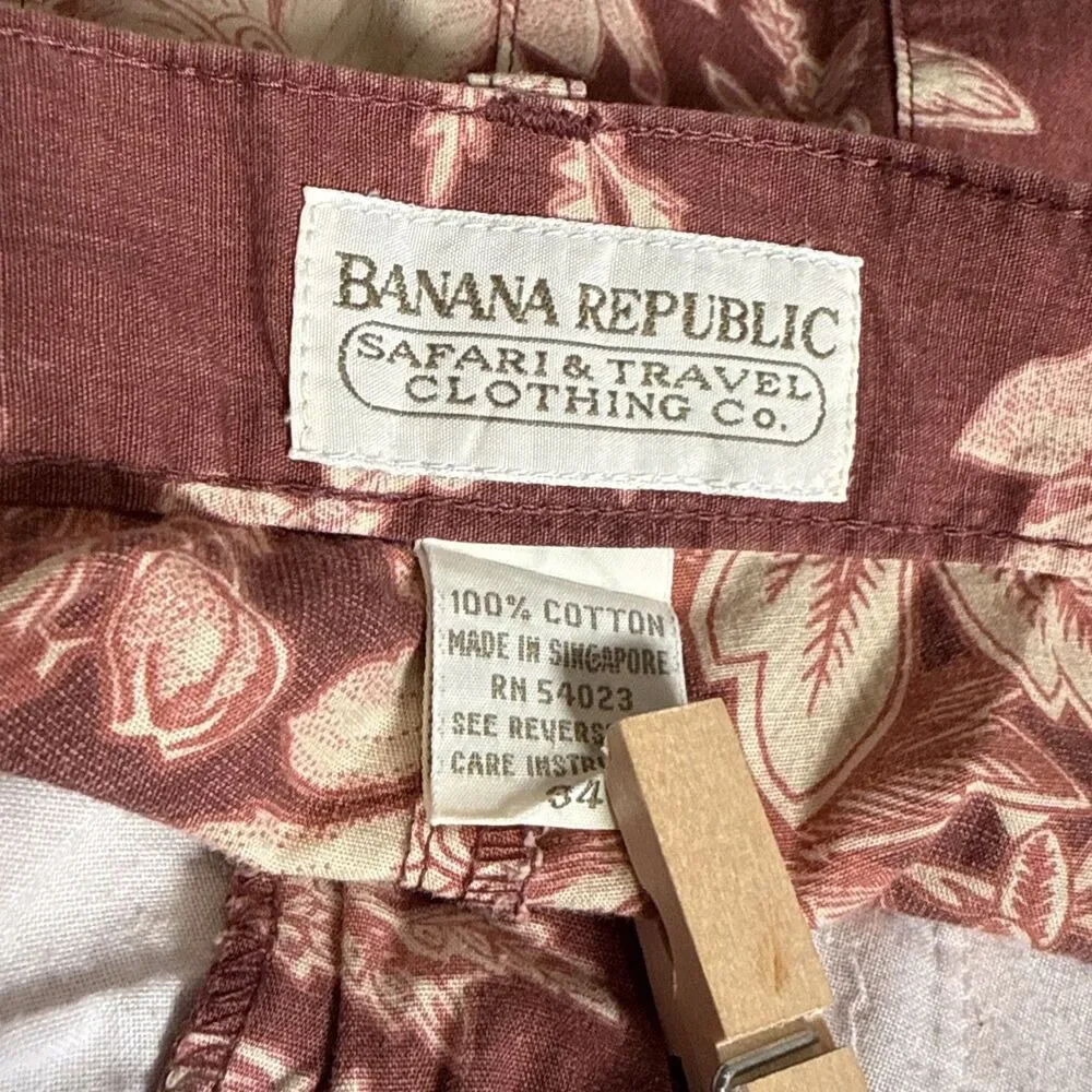 VTG Banana Republic Safari Travel Shorts Mens 34 Pleated Cotton 80s 90s Floral